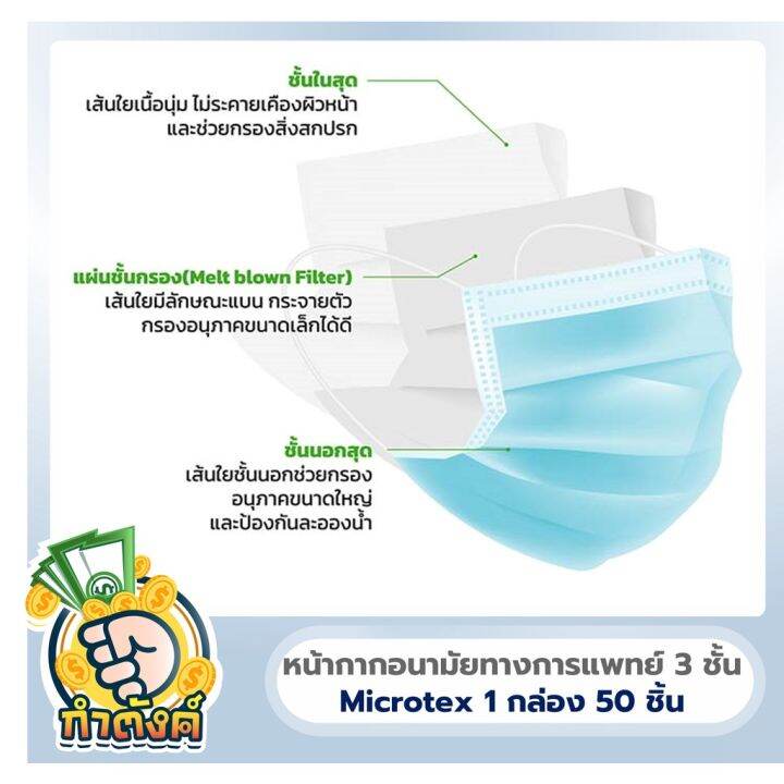 หน้ากากอนามัย-microtex-แพ็ค-50-ชิ้น-มีสีให้เลือก-by-กำตังค์