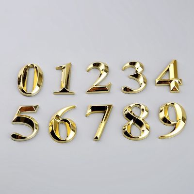 【LZ】ﺴ  1PC 3D Gold Color Digits 0 to 9 Self Adhesive Door Sign Number Apartment Hotel Office Door Address Street Stickers Plate Label