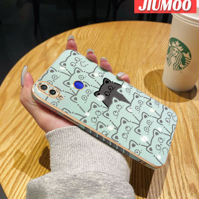 JIUMOO เคสสำหรับ Xiaomi Redmi Note 7 Note 7 Pro Note 7S เคสการ์ตูนแมวน่ารักแฟชั่นใหม่เคสมือถือชุบด้านข้างขอบสี่เหลี่ยมซิลิโคนกันกระแทกฝาปิดเลนส์เต็มรูปแบบเคสป้องกันกล้อง