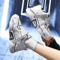 ? มาใหม่ ?รองเท้าผ้าใบแฟชั่น รองเท้าผ้าใบผู้หญิง Womens new low-top lace-up flat bottom white shoes เสริมส้น 3 ซม