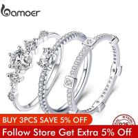 BAMOER Dazzling Sparkling Engagement Finger Rings for Women Solid Silver 925 Jewelry Wedding Statement Female Bijoux SCR568