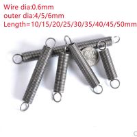 10PCS 0.6 x 4/5/6 x 20/25/30/35/4045/50mm 0.6mm stainless steel Tension spring with a hook extension spring length 15mm to 60mm Nails Screws Fasteners