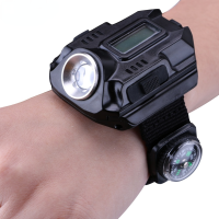 Portable Wrist Light R2 LED Wrist Watch Flashlight USB Rechargeable Wrist Flashlights Tactical Torch With Time Display Compass