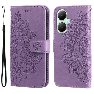 【5AceShop 】เคสโทรศัพท์หนังลายนูนรูปดอกไม้7กลีบสำหรับ Vivo Y35 +