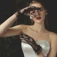 ™✚❈ Black Lace Thin Wedding Gloves Short Black Sexy Dress Dinner Performance Accessories