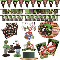 【hot】✣  Ghostbusters Birthday Theme Disposable Supplies Set Cup Plate Napkin Pull Flag