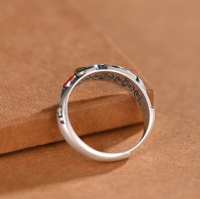 ht-แหวนสำหรับผู้ชายและผู้หญิงสไตล์ย้อนยุคจีนเทรนด์เปิดขนาดปรับได้โชคดี