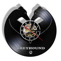 นาฬิกาภาพเงาผนัง Greyhound ใหม่ (สไตล์) นาฬิกาไวนิลอัลบั้มตั้งเป้าใหม่นาฬิกาที่แขวนผนังงานศิลปะสำหรับตกแต่งป้ายไฟสุนัขสำหรับนาฬิกาคนรักสัตว์