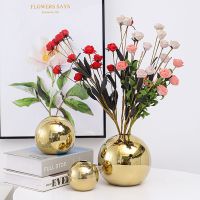 PINNY European Style Golden Electroplated Ceramic Vase Modern Decorative Vases Table Decoration And Accessor