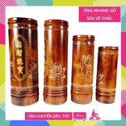 Ống đựng nhang vẽ hoa sen phong thủy tài lộc gỗ Tràm bông vàng