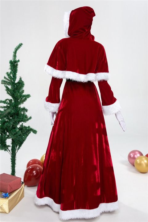 ชุดซานตาคลอสคอสเพลย์ผู้หญิง-ชุดซานตาคลอสสำหรับงานปาร์ตี้คริสต์มาสชุดยาวกำมะหยี่หรูหรา