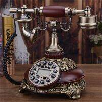 red 1 European Imitation Wood Telephone Antique Touch Dial Design Retro Landline Phone With Electronic Ring, Speaker Redial Function