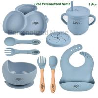 Free Personalized Name Baby Silicone Rabbit Divided Plate Set Baby Feeding Dishes BPA Free Bowl Plate Bibs Spoon Fork Sippy Cup Bowl Fork Spoon Sets