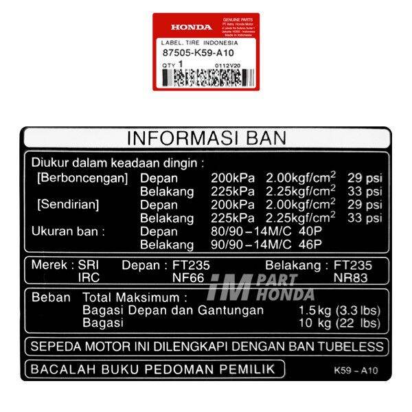 K A Label Tire Stiker Informasi Tekanan Angin Ban Vario Led