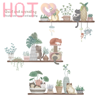 Hot? สติกเกอร์ผนังแมวน่ารัก Home Living Room Decor ไวนิลสติกเกอร์ผนังการ์ตูนกระถางดอกไม้ DIY เด็กประตูวอลล์เปเปอร์