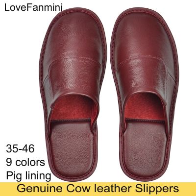 【CC】✓♈  Leather Slippers Homes indoor slipper summer men women elderly non-slip casual single Slides shoes