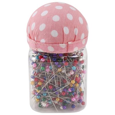 500Pcs Sewing Pins Pearl Needles Pink Fabric Cover Pin Cushion Bottle Tailoring Process
