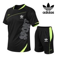 Adidasˉnew ชุดกีฬากางเกงขาสั้นเสื้อแขนสั้นผ้าไหมไอซ์สำหรับผู้ชาย,ใหม่ฤดูร้อนแบรนด์แฟชั่นดั้งเดิมเสื้อผ้าออกกำลังกายวิ่งระบายอากาศได้ดีเสื้อยืดชุดสองชิ้นชุดกีฬาเย็นเร็ว