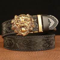 High Quality Men’S Lion Design Alloy Buckle Split Leather Belt,Emboss Cow Leather Belt,Men Jeans&amp;Casual Pants Accessories Must;