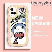 Chenyyka เคสสำหรับ VIVO Y21 2021 Y21G Y33s Y21e Y21a Y21t T1x 4G  เคสการ์ตูตูนน่ารักปลาฉลามใหม่มาการองขอบคลื่นนุ่มเคสมือถือกันกระแทกใสโปร่งใส กล้องถ่ายรูปที่สร้างสรรค์เคสซิลิกาเจลฝาครอบป้องกัน