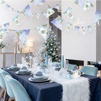 14Ft Frozen Christmas Party Decorations Paper Snowflake Triangle Flag Banners For Winter Fall Happy Birthday Pennant Decorations Banners Streamers Con