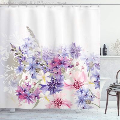 【CW】㍿  Shower CurtainBridal Themed Classic Floral Wedding DesignCloth Fabric Curtains Set Bathtub with Hooks