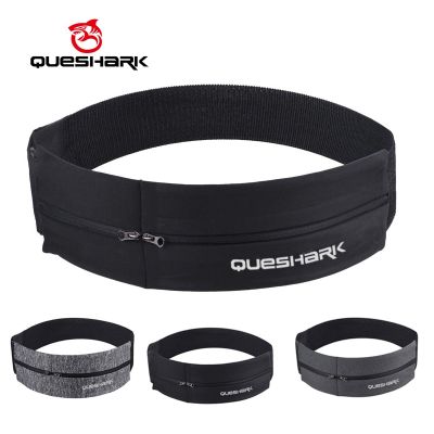 QUESHARK Pro Reflective Elastic Waistband Sport Bag Double Zipper Pocket Running Gym Yoga Waist Belt Pack Phone Wasit Wallet Bag Running Belt