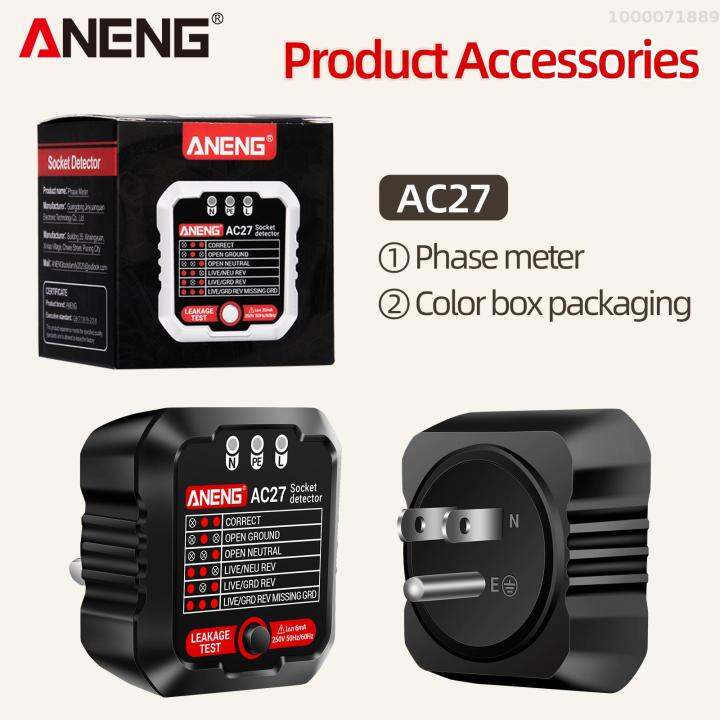 aneng-เครื่องทดสอบเต้าเสียบ250v-เครื่องทดสอบซ็อกเก็ตตรวจจับที่รวดเร็ว-เครื่องตรวจจับการรั่วไหลของปลั๊กขั้วสายดินอัตโนมัติวงจรไฟฟ้าขั้วเครื่องวัดโวลต์