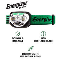 Energizer VISION LED Headlamp Flashlight, 400 High Lumens, IPX4 Water Resistant, Multiple Modes, Best Headlight for Camping, Running, Outdoors, Emergency Light, Rechargeable or Battery-Powered