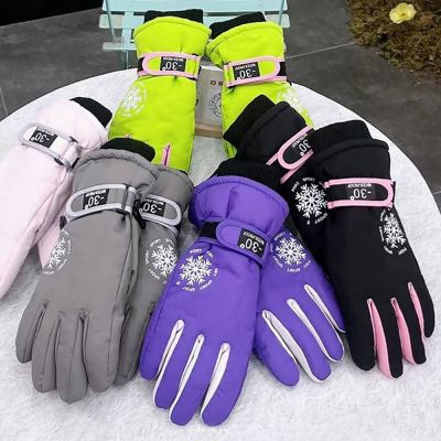 【CW】 Children Ski Gloves Baby sleeved Mitten Thicken Warm Windproof Snow Snowboard Anti silp 7 12 Year