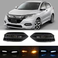 3 สี LED DRL ไฟตัดหมอกสำหรับ Honda Vezel HR-V 2019 2020 2021 2022 2023 ไฟวิ่งกลางวันพร้อมไฟเลี้ยวแบบไดนามิกตามลำดับ