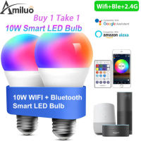 Amiluo LED Smart Bulb 10W หลอดไฟอัจฉริยะ E27 16 ล้านสี ประหยัดพลังงาน ไฟกระพริบ Tuya App Remote Control