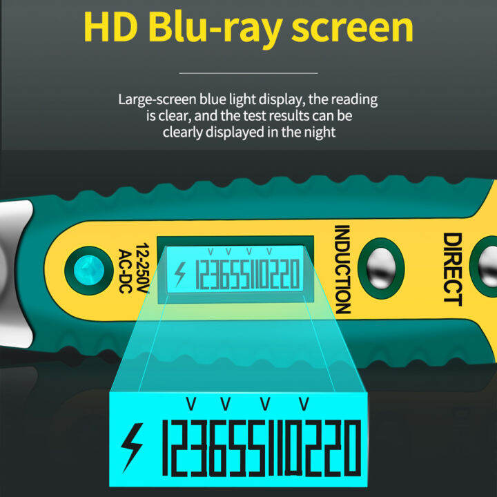 ac-dc-12-250v-lcd-ดิจิตอลไขควงทดสอบไฟเครื่องวัดโวลต์ปากกาสีเขียว