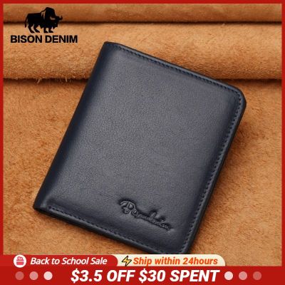 BISON DENIM 100% Genuine Leather Classic Men Wallet Mini Short Male Purse Card Holder Soft Cowskin Money Bag Brand Luxury Gift
