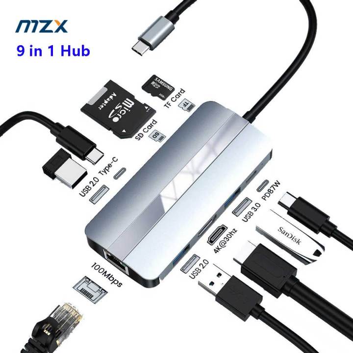 Mzx Docking Station Usb 30 20 Hub Splitter Type C 3 0 Adapter Multi Plug Multiple Port Usbc Tf 