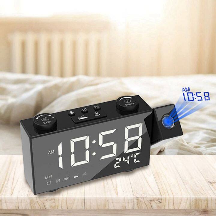 projection-alarm-clock-for-bedrooms-radio-alarm-clock-with-projection-alarms-fm-radio-indoor-dimmer-temperature-humidity