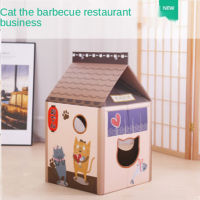 2021Corrugated Papper Milk Box Cat House Breathe Scratcher Cardboard Kitten Bed Toys Cute Three-dimensional Pet Cat House Supplies