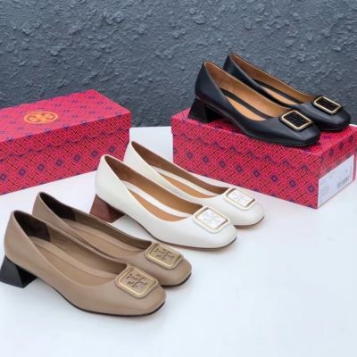 2023 new Tory Burch Ladys 2022 Georgia Series Three Colors Soft Lambskin Tapered Block Heel Pumps Commuter Shoes