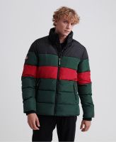 SUPERDRY COLOUR STRIPE SPORTS PUFFER - แจ็คเก็ตกันหนาว แจ็คเก็ตแบบมีซิป สำหรับผู้ชาย สี Dark Forest