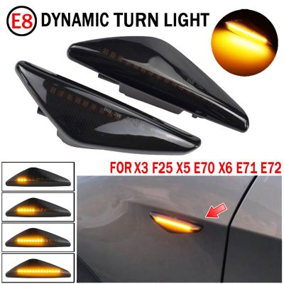 2Pcs Smoked Car Dynamic LED Side Marker Light Turn Signal Light For-BMW X3 F25 X5 E70 X6 E71 E72 2008-2014