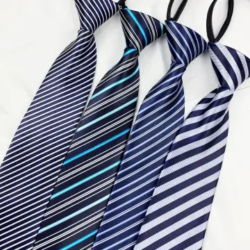 Lazy Men's Zipper Necktie Solid Striped Casual Business Wedding
