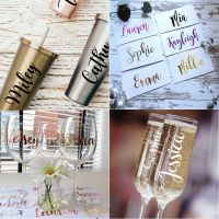 【LZ】▽☬  Vinil Nome Adesivo para a Caixa de Presente e Saco Tamanho Pequeno Ouro Branco Decalque Aniversário Casamento Evento Party Decor Suprimentos 5PCs 2x4in