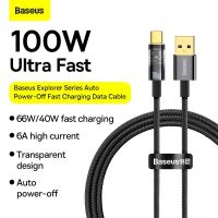 Baseus 6A 5A สายเคเบิลชนิด C USB 100W ปิดอัตโนมัติสายเคเบิลข้อมูลสายชาร์จเร็วสำหรับ P50ที่ชาร์จ USBC สายโทรศัพท์มือถือ