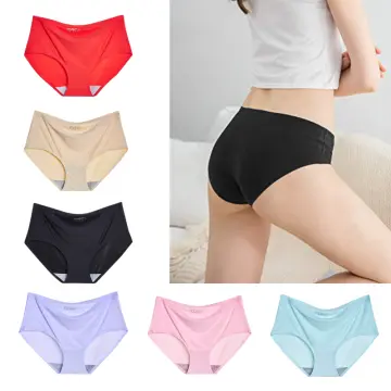 Cheap Large Size Women Seamless Underwear Solid Lingerie Comfortable Ice  Silk Panties Breathable Underpants Mid Rise Briefs for Female