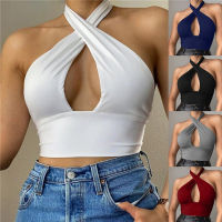 Fashion model shop 2023 แฟชั่นฤดูร้อนโยคะด้านหน้าเสื้อกั๊กเว้า Bra Halter Crop Tops Soild สีขนาดพิเศษ