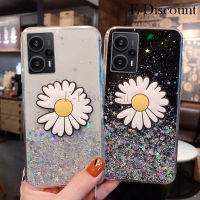 เคสโทรศัพท์ใหม่สำหรับ Xiaomi Poco F5 Pro เคส พับเป็นขาตั้งเลื่อมรูปดาวพระจันทร์ส่องแสงเป็นประกายวิบวับซิลิโคนใสดอกเบญจมาศสำหรับ Xiaomi Poco F5 Pro