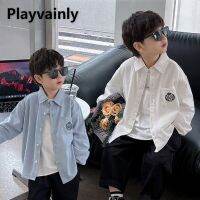 Korean Style New Spring Autumn Boy Casual Shirt Solid Turn-down Collar Long Sleeve Single Breasted Shirt Children Clothes E3035