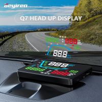 GEYIREN HUD มาตรวัดความเร็วด้วย GPS Q7แสดงผลบนกระจกหน้ารถเครื่องฉายกระจกกล่องแจ้งเตือนความเร็วเกินกำหนดเข็มทิศตกแต่งรถยนต์