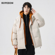 SUPEEON Men s hooded loose warm fake two