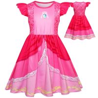 ❀☑ 2023 Super Mario Peach Princess Peach Princess Dress ชุดคอสเพลย์หญิง 88251